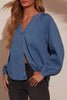 Plunge Button Up Long Sleeve Denim Blouse