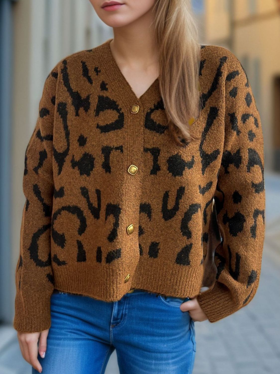 Leopard V-Neck Button Up Cardigan