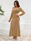 Ruched Round Neck Long Sleeve Sparkle Dress