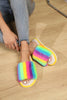 Color Block Open Toe Faux Fur PVC Slippers