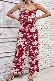 Perfee Floral Strapless Wide Leg Jumpsuit