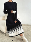 Contrast Mock Neck Long Sleeve Midi Dress