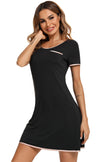 Contrast Trim Pocketed Round Neck Lounge Dress