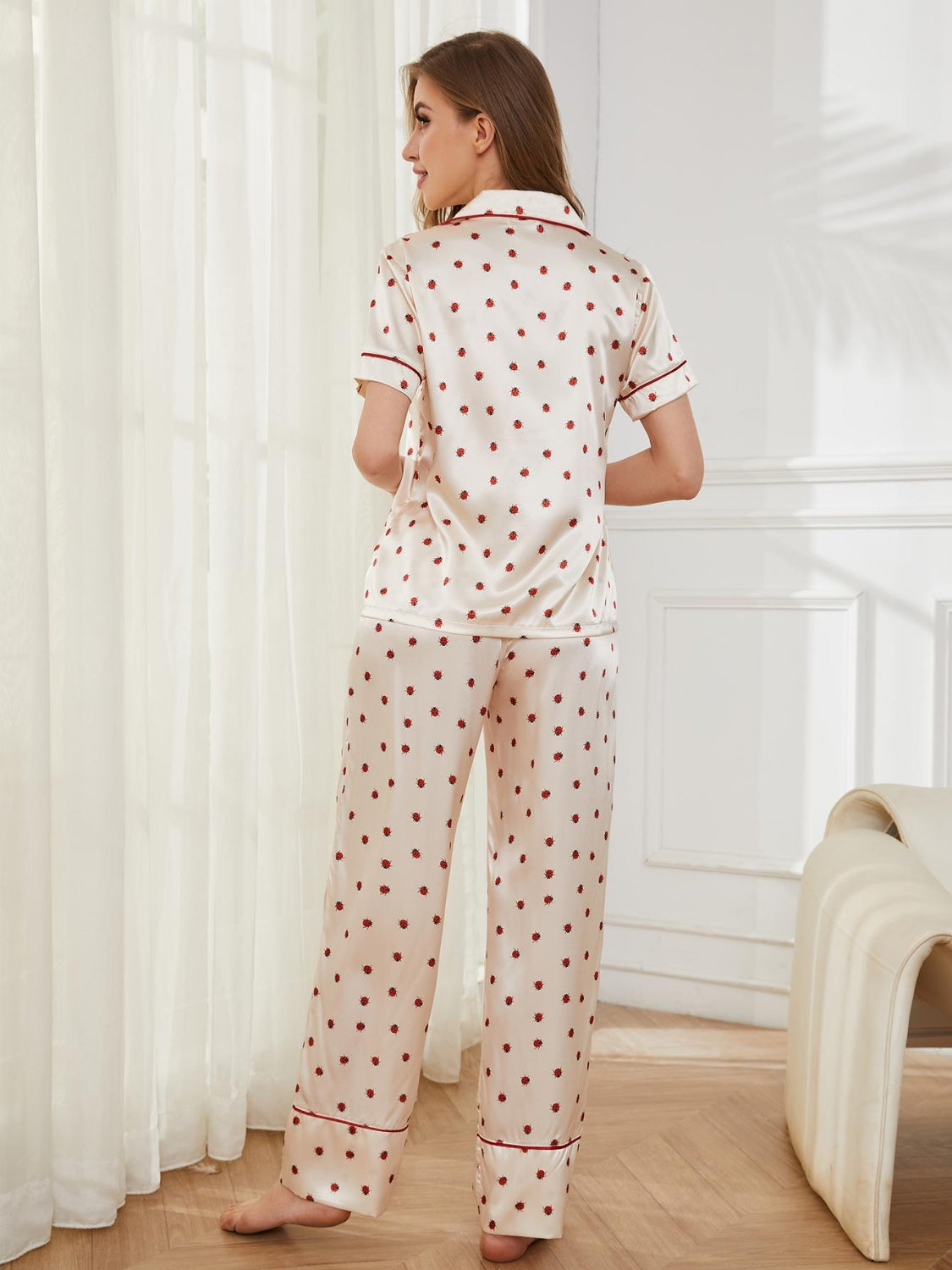 Contrast Piping Pocketed Top and Pants Pajama Set