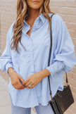 Striped Lantern Sleeve Collared Shirt