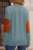 Decorative Button Contrast V-Neck Long Sleeve Sweater