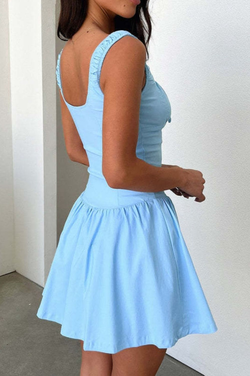 Decorative Button Square Neck Cami Mini Dress - QuaintQuest Fashion