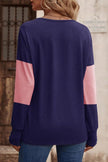 Decorative Button Contrast V-Neck Long Sleeve Sweater