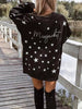 Side Slit Stars Round Neck Long Sleeve Sweatshirt