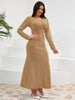 Ruched Round Neck Long Sleeve Sparkle Dress