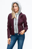 Faux Layered Double-Zipper Jacket with Fuzzy Hood