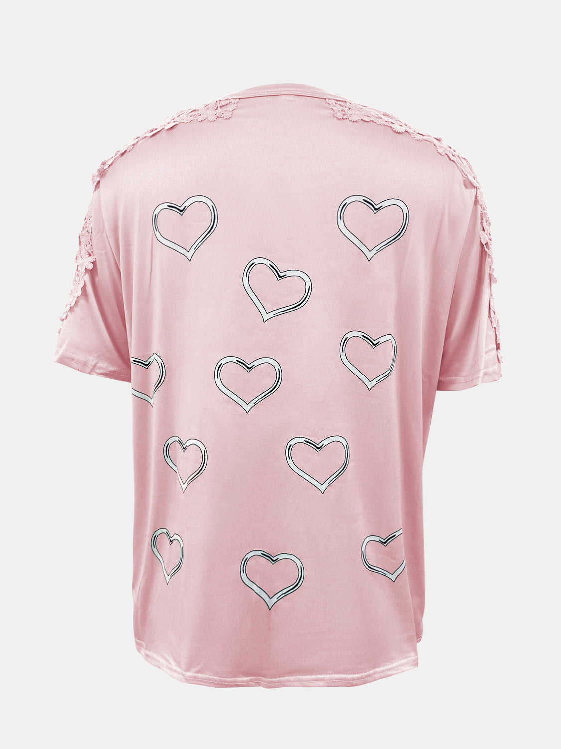 Full Size Lace Detail Heart Round Neck Short Sleeve T-Shirt