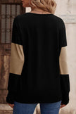 Decorative Button Contrast V-Neck Long Sleeve Sweater