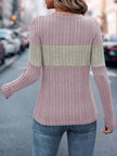 Color Block Round Neck Long Sleeve T-Shirt