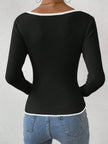 Contrast Trim Long Sleeve Knit T-Shirt