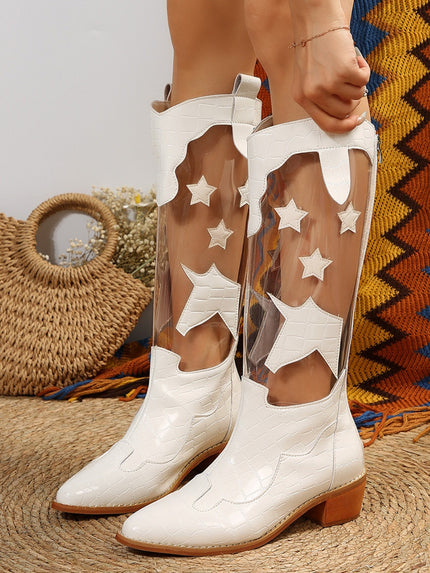 Star Point Toe Block Heel Boots