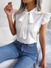 Tie  Neck Cap Sleeve Blouse