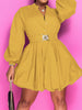 Notched Button Up Balloon Sleeves Mini Dress