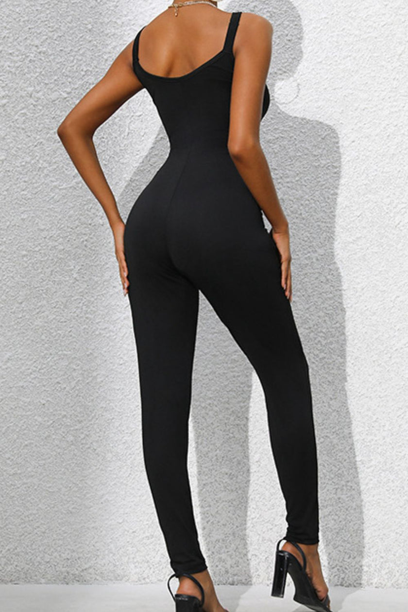 Scoop Neck Wide Strap Skinny Jumpsuit - QuaintQuest Fashion