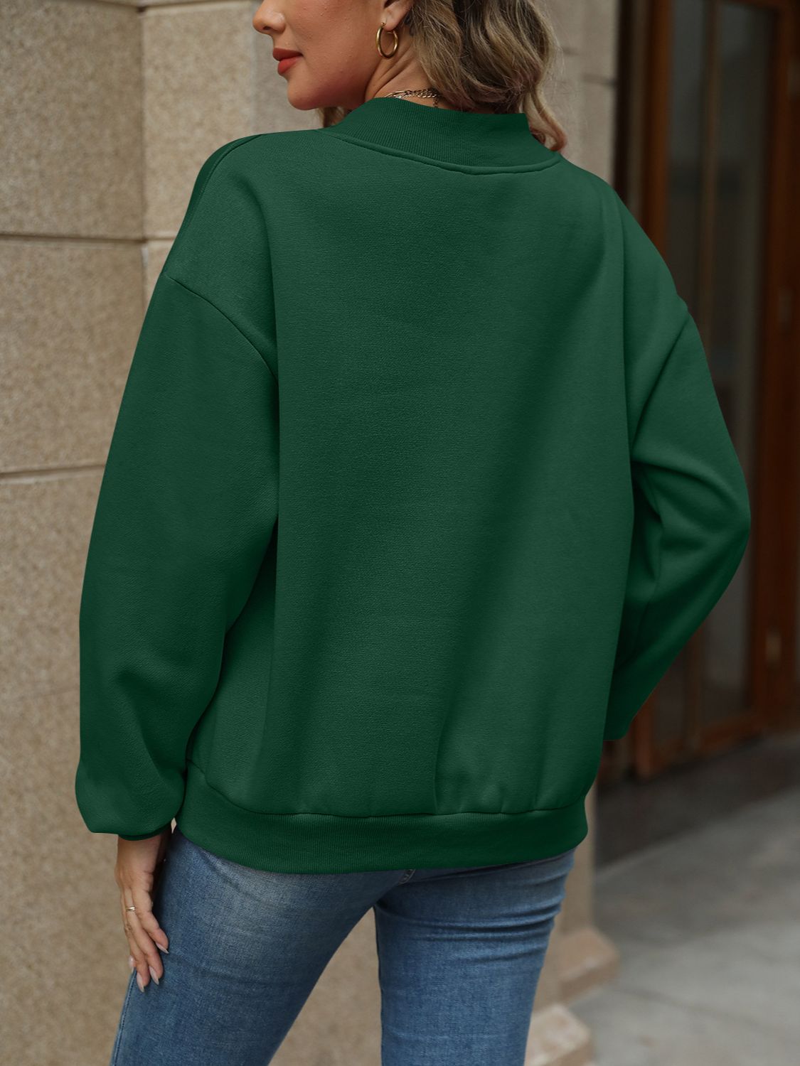 V-Neck Long Sleeve Dropped Shoulder Sweater