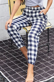 Plaid Elastic High Waist Cargo Pants