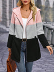 Color Block Zip Up Long Sleeve Hooded Jacket