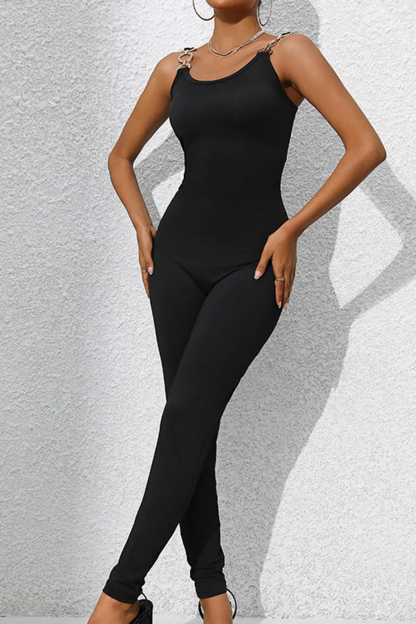 Scoop Neck Wide Strap Skinny Jumpsuit - QuaintQuest Fashion