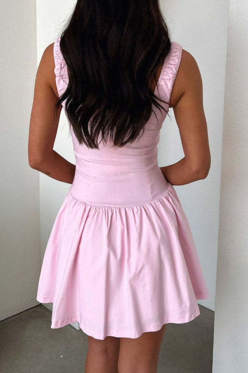 Decorative Button Square Neck Cami Mini Dress - QuaintQuest Fashion