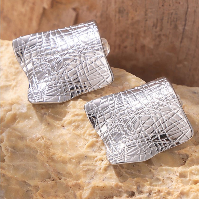 Textured Titanium Steel Stud Earrings - QuaintQuest Fashion