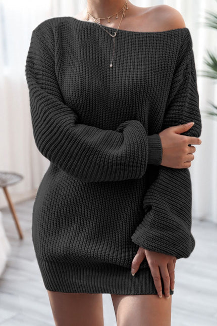 Boat Neck Long Sleeve Sweater Mini Dress