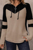 Drawstring Quarter Zip Contrast Long Sleeve Hoodie