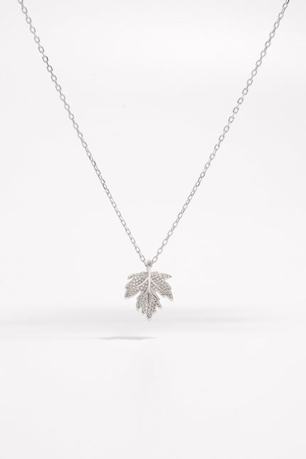 Sterling Silver Zircon Maple Leaf Necklace