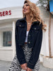 Raw Hem Collared Neck Cropped Denim Jacket