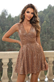 Sequin Surplice Neck Sleeveless Mini Dress