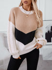 Contrast Round Neck Long Sleeve Sweater