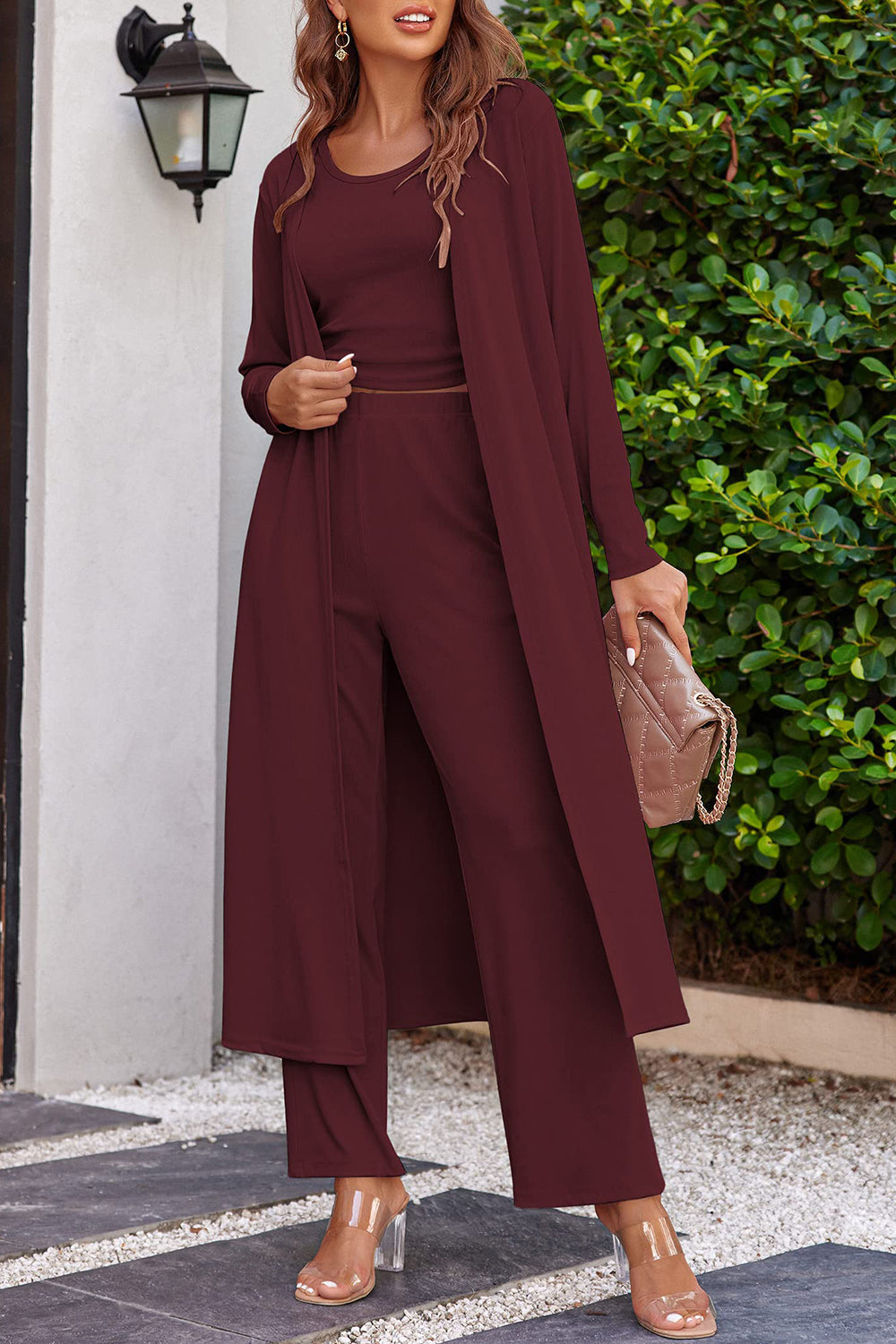 Drawstring  Long Sleeve Cover Up and Pants Set