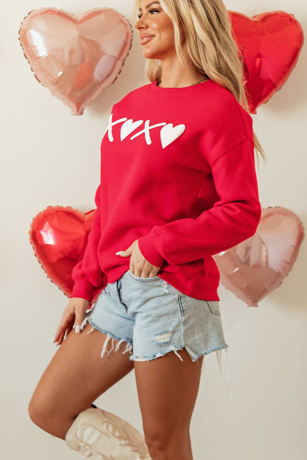 Valentine’s Day XOXO Round Neck Drop Shoulder Sweatshirt