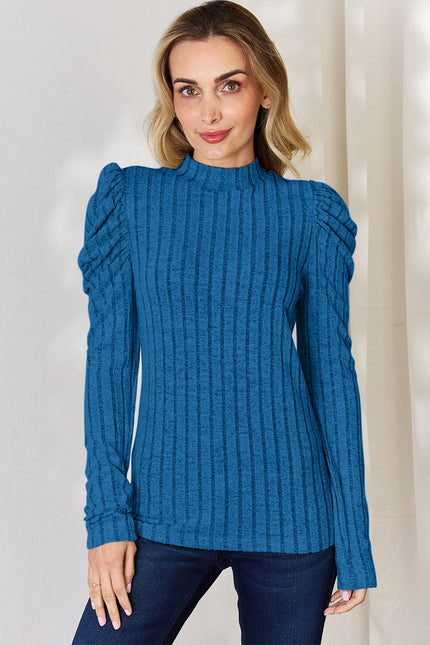 Basic Bae Full Size Ribbed Mock Neck Puff Sleeve Sweater