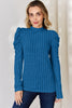 Basic Bae Full Size Ribbed Mock Neck Puff Sleeve Sweater