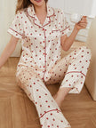 Contrast Piping Pocketed Top and Pants Pajama Set