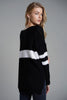 Slit Contrast V-Neck Long Sleeve Sweater