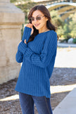 Basic Bae Full Size Ribbed Round Neck Long Sleeve Knit Sweater