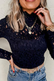 Crochet Turtleneck Long Sleeve Blouse