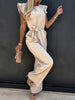 Ruffled Round Neck Cap Sleeve Jumpsuit