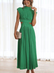 Cutout Mock Neck Sleeveless Ruched Maxi Dress