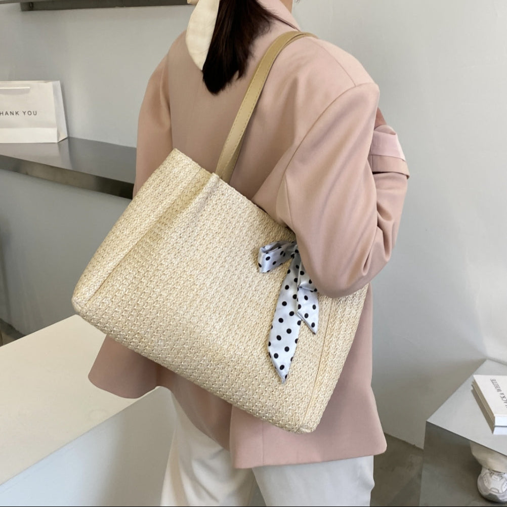 Straw Woven Leather Strap Handbag