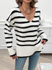 Devine Striped V-Neck Long Sleeve Knit Top