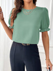 Round Neck Flounce Sleeve Blouse