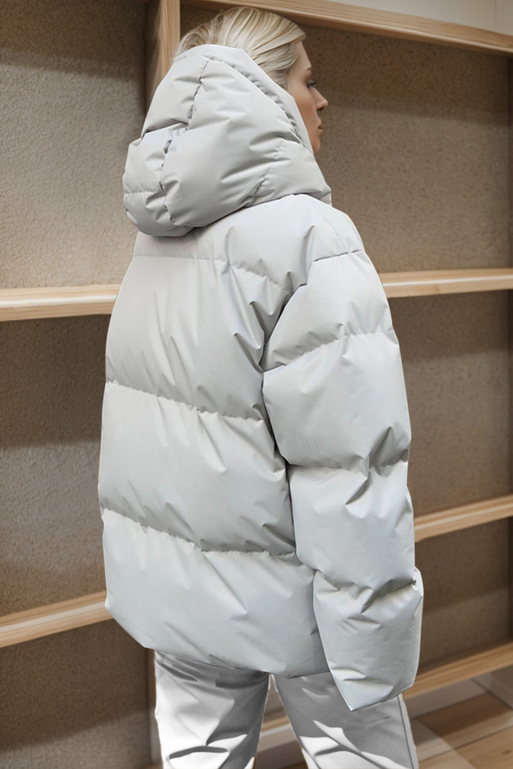 Pocketed Zip Up Hooded Puffer Jacket