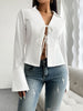 Devine Slit Tied Collared Neck Long Sleeve Blouse